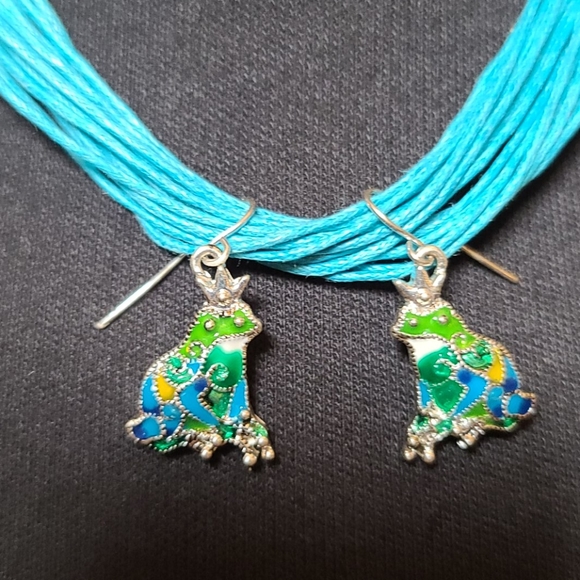 Jewelry - Prince Frog 🐸 Pierced Earrings Green,Teal Blue.